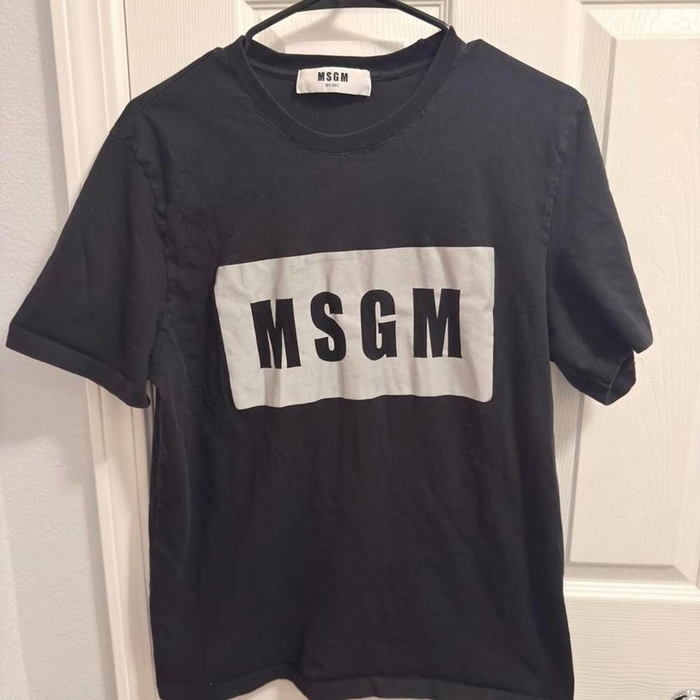 Msgm Men's Black and Navy T-shirt